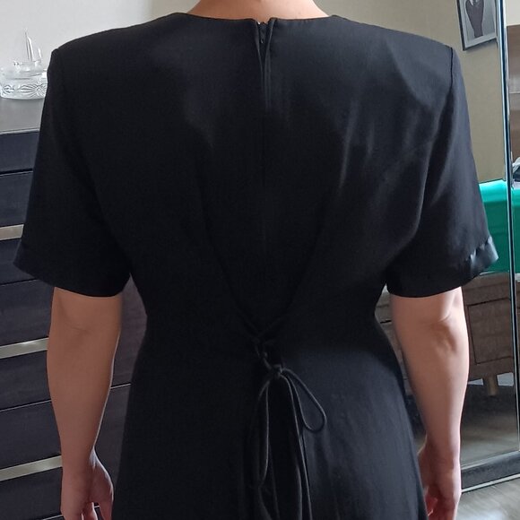 Vintage Black Tuxedo Mini Dress Corset Lace-Up Back Goth 80s 90s Emblem Petites - Picture 3 of 6